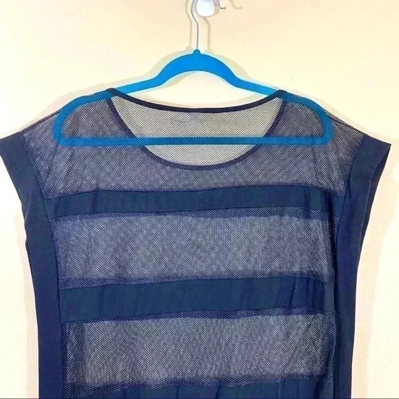 La Moda Black Sheer Mesh Striped Sleeveless Blouse - Picture 8 of 12